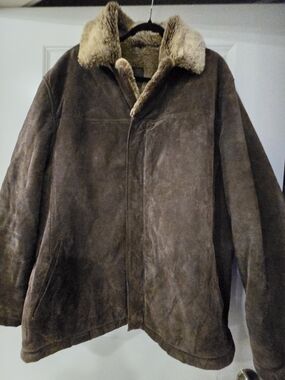 Robert Comstock Brown Suede Shearling Collar Military-Style Jacket